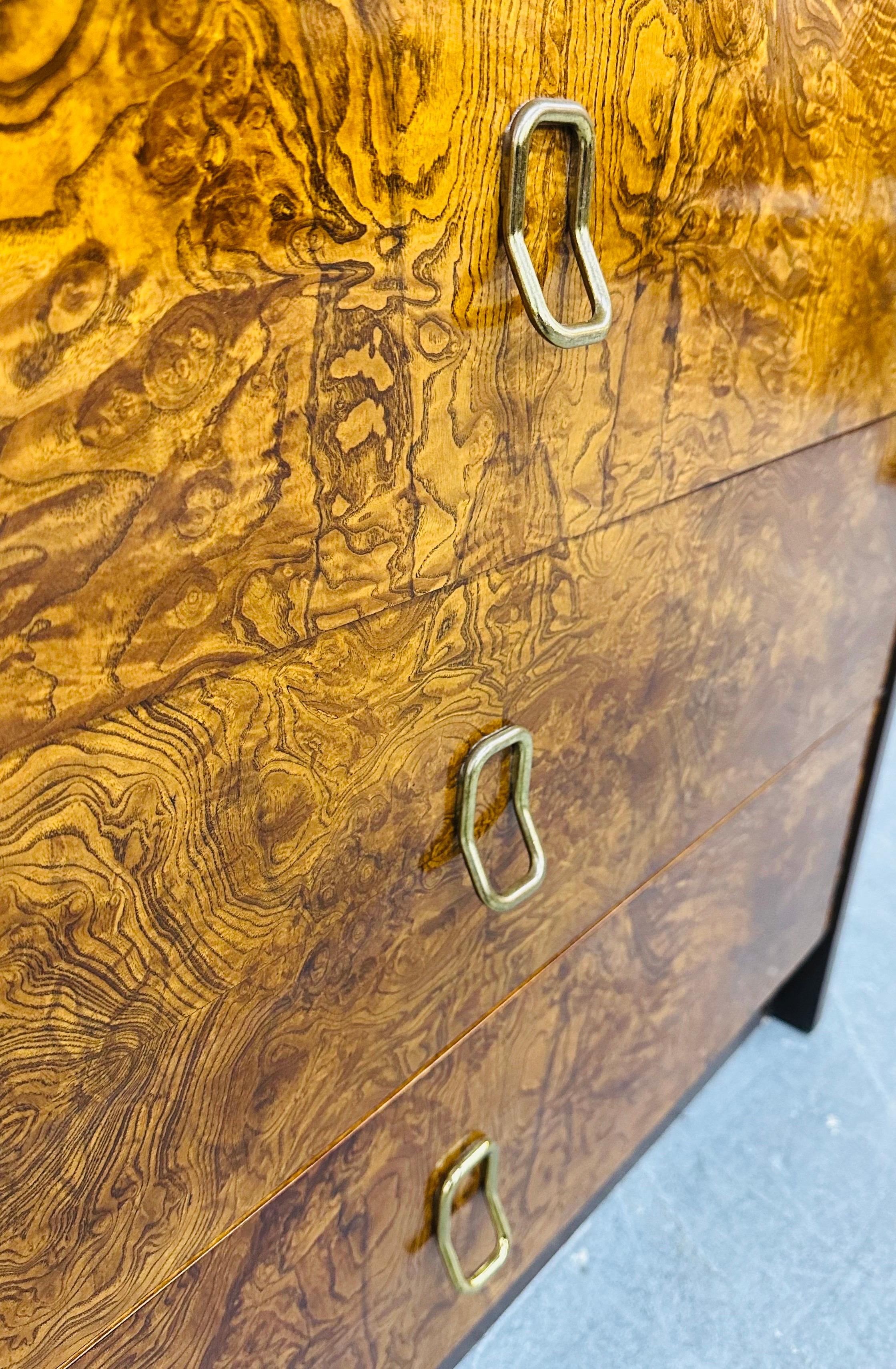 Mid-Century Modern Milo Baughman Style Burled Wood Armoire 1