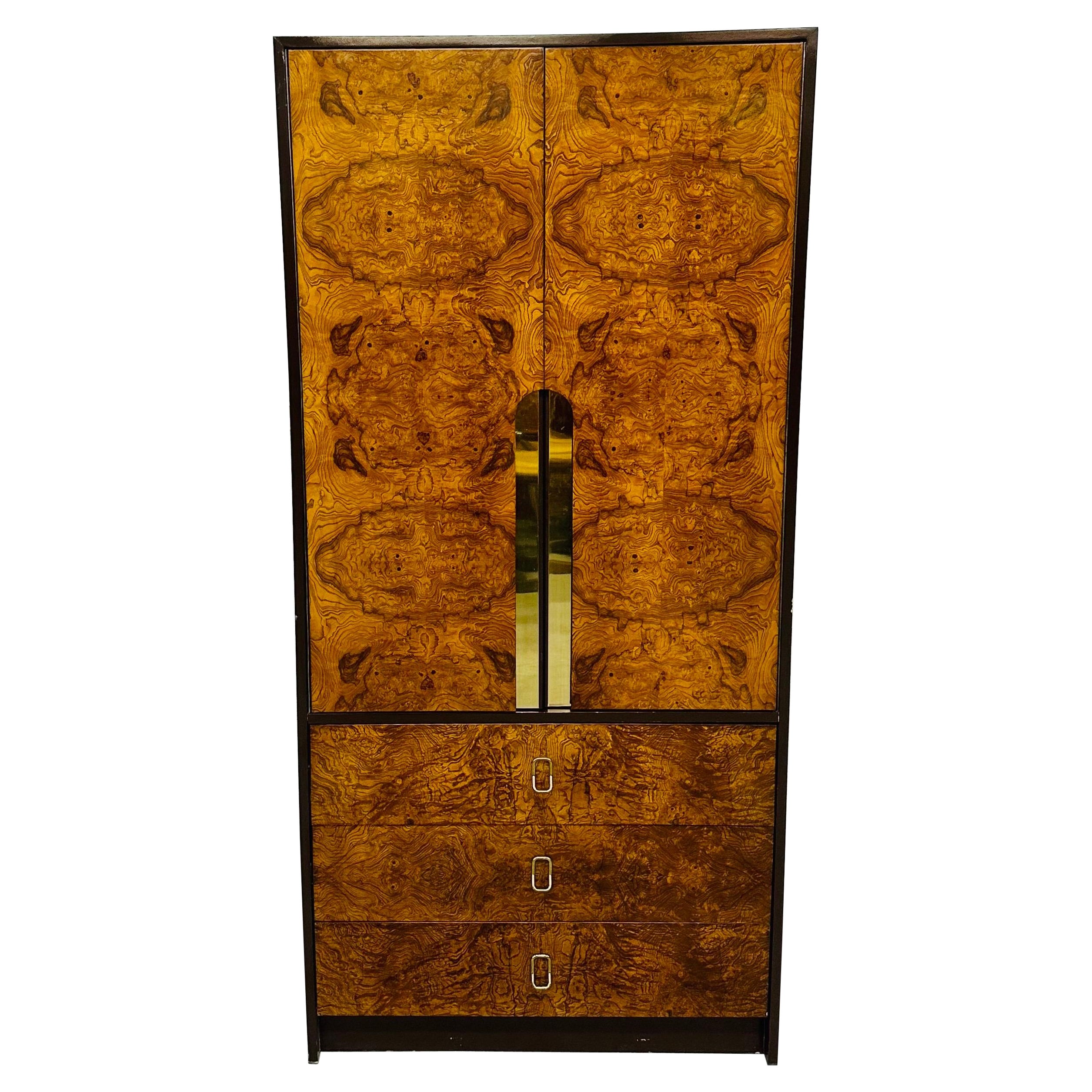 Mid-Century Modern Milo Baughman Style Burled Wood Armoire