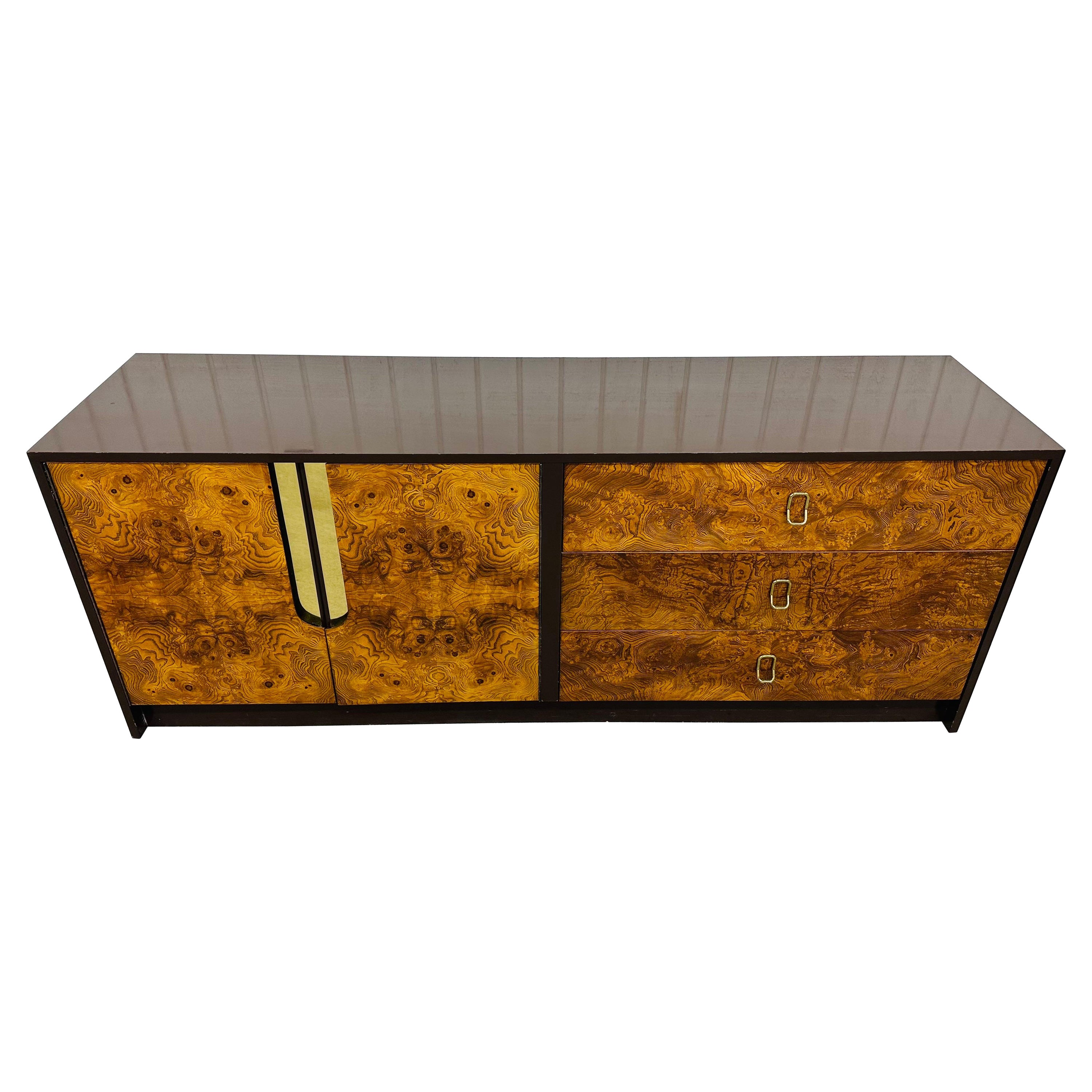 Mid-Century Modern Milo Baughman Style Burled Wood Dresser