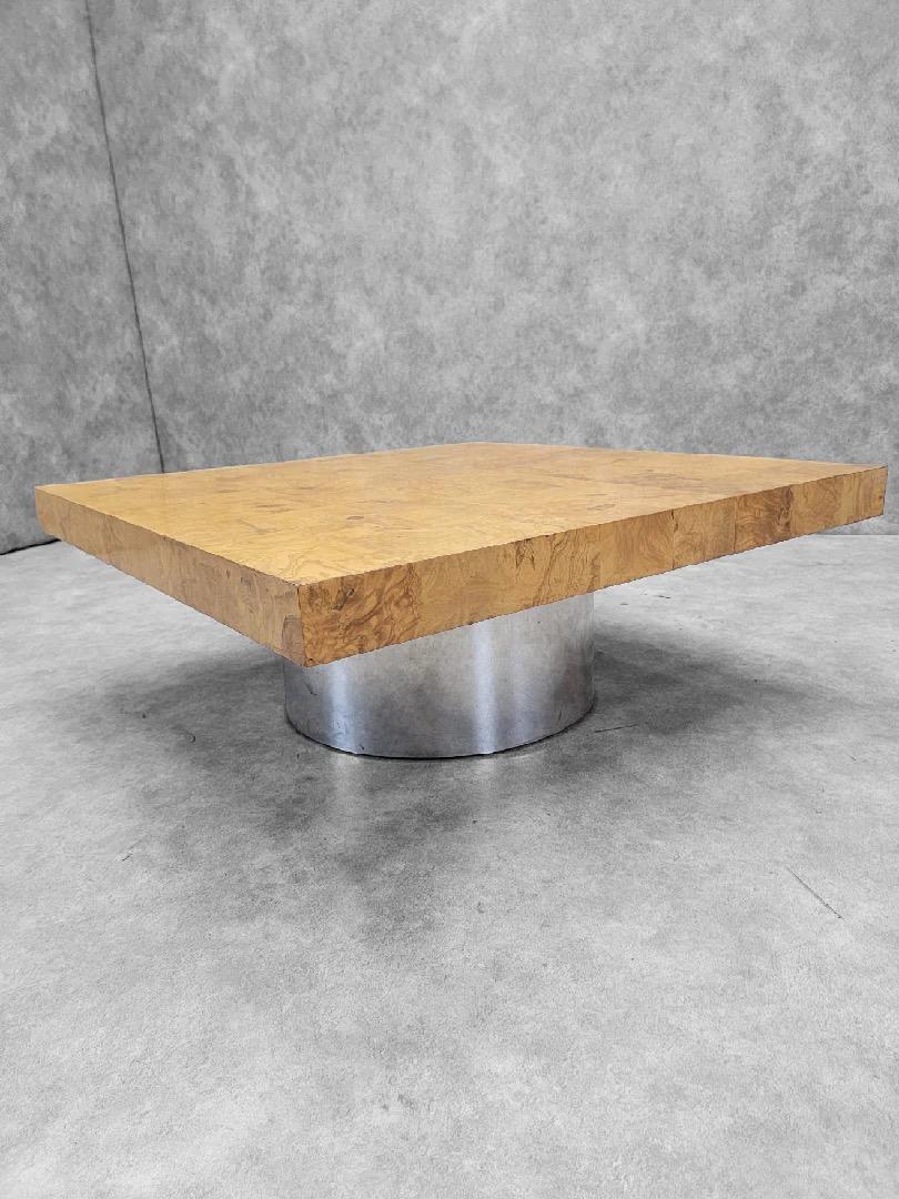 Mid Century Modern Milo Baughman Style Burlwood Coffee Table By Pace In Good Condition For Sale In Chicago, IL