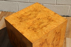 Mid Century Modern Milo Baughman Style Burlwood Cube Side Table, 1970s