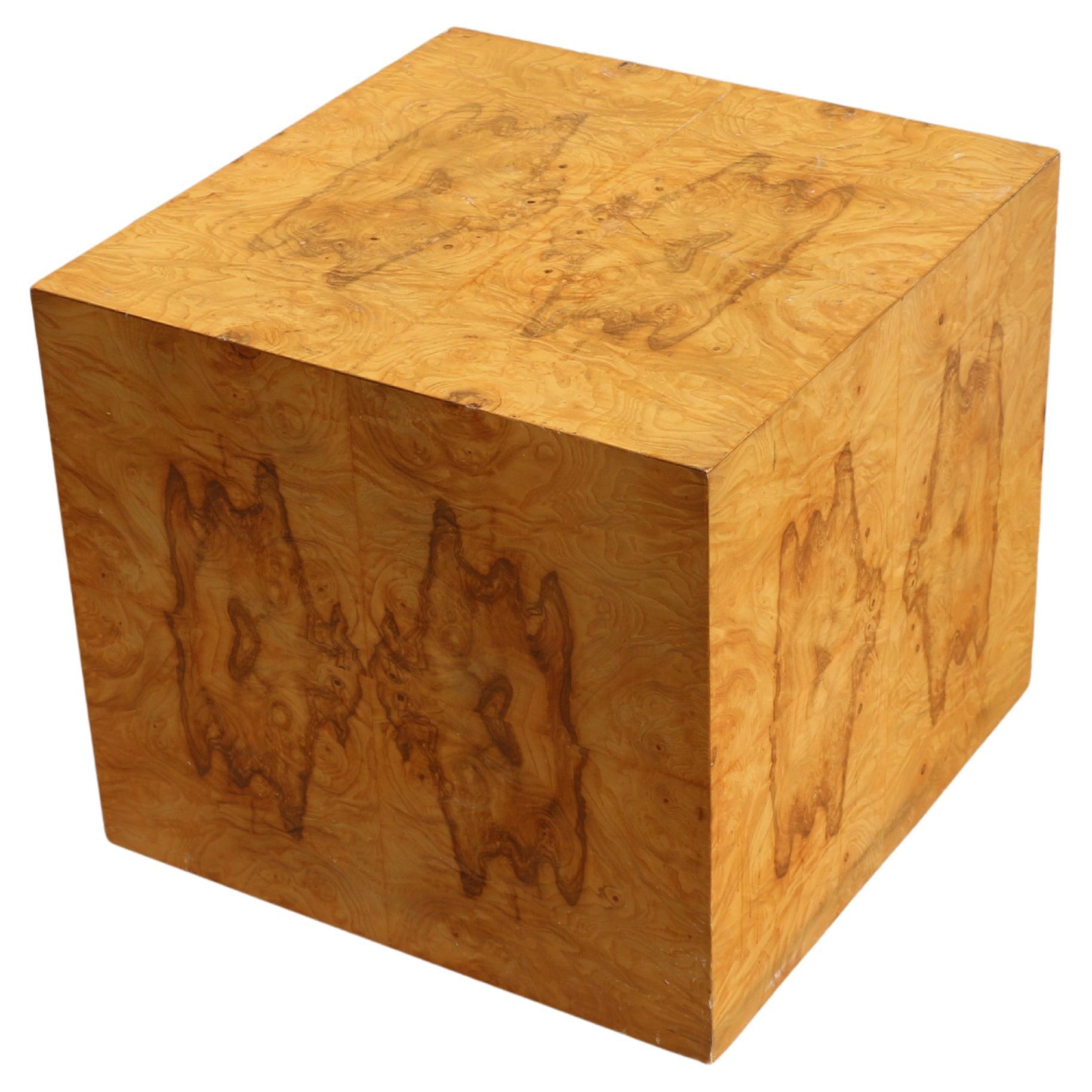 Mid Century Modern Milo Baughman Style Burlwood Cube Side Table, 1970s