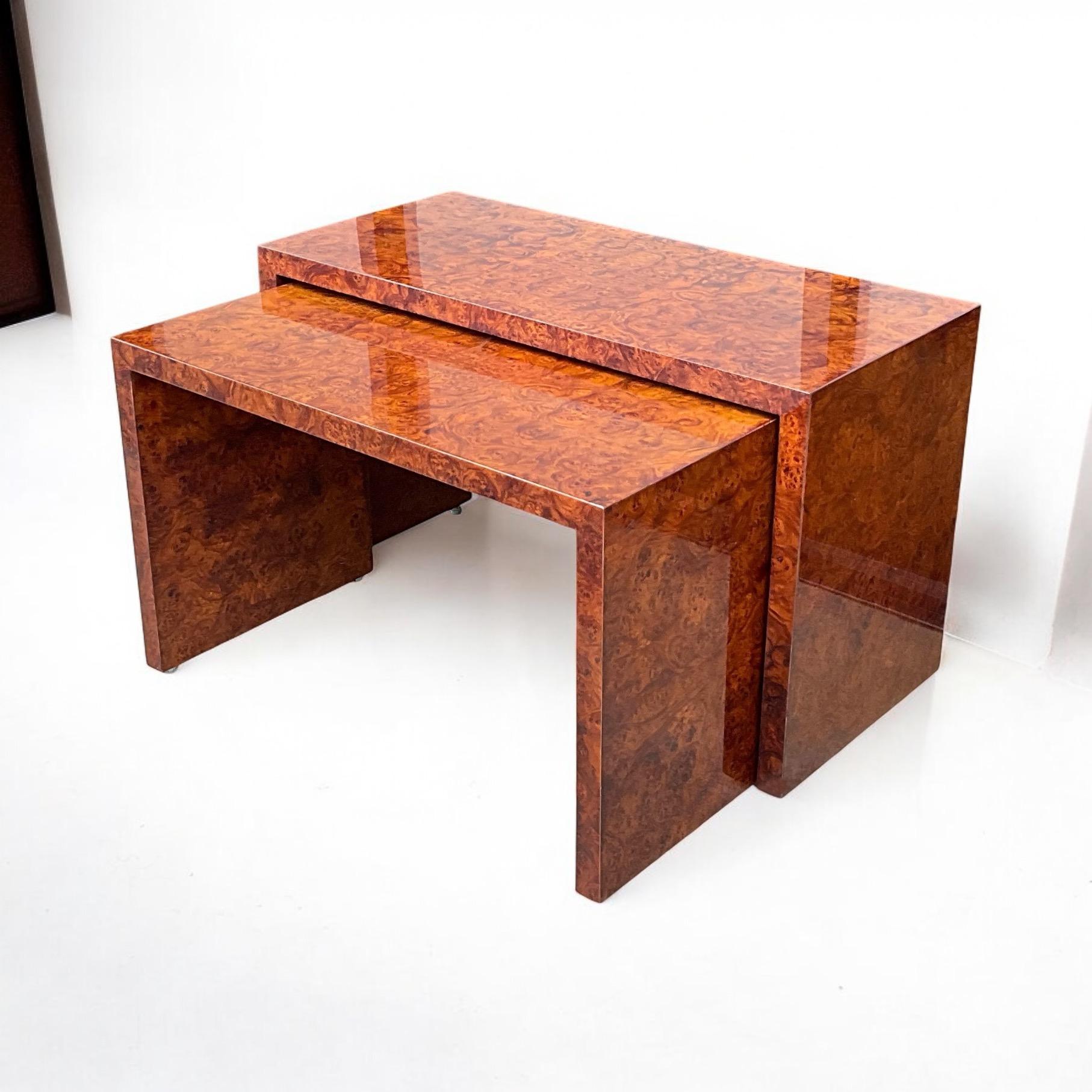 Mid-Century Modern Mid- Century Modern. Milo Baughman Style Burlwood Nesting Console Side Tables -2