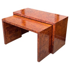 Mid- Century Modern. Milo Baughman Style Burlwood Nesting Console Side Tables -2