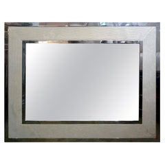 Miroir moderne du milieu du siècle dernier de style Milo Baughman, chrome et faux alligator