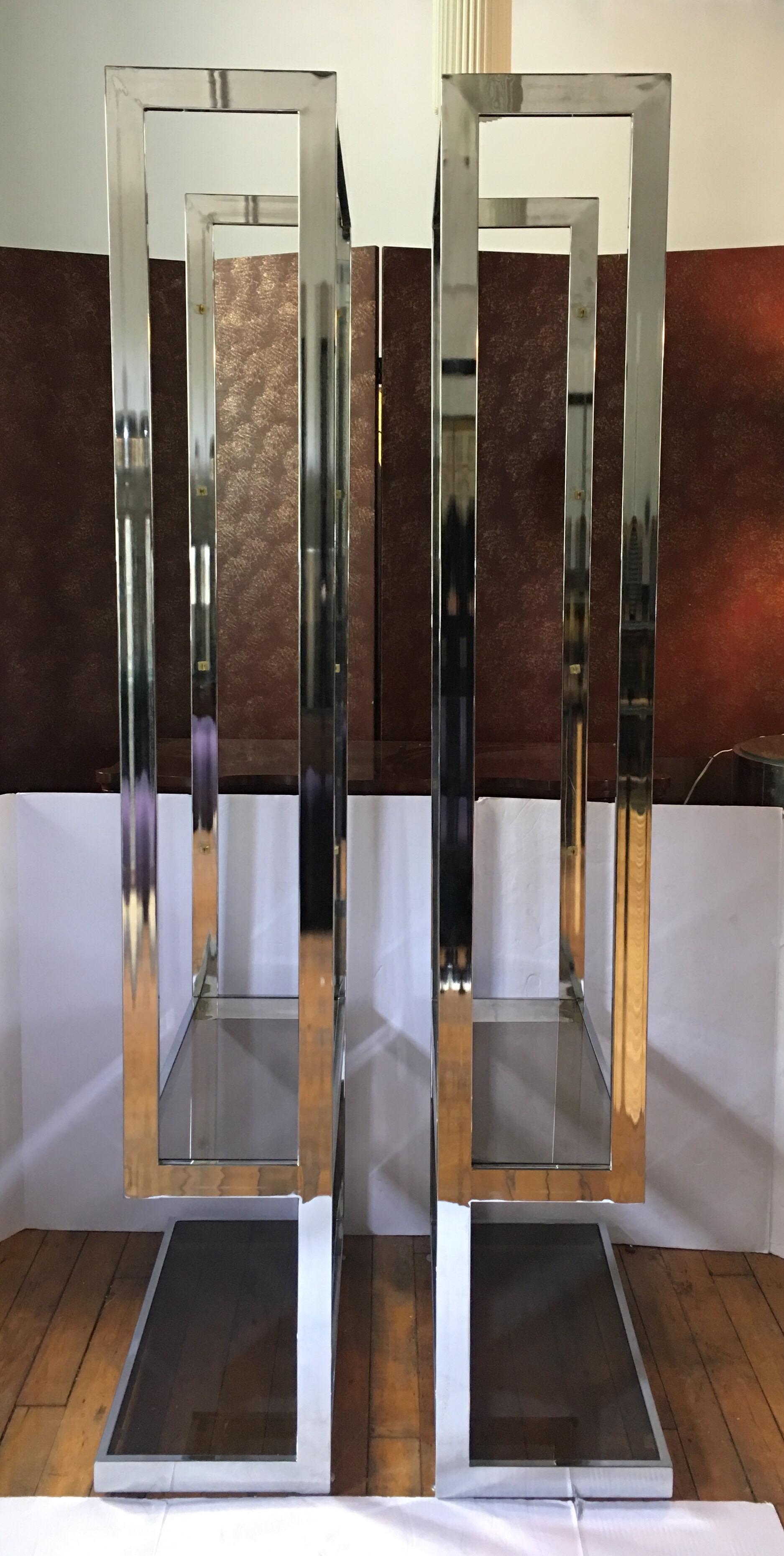 Mid-Century Modern Milo Baughman Style Chrome and Glass Etageres In Good Condition In Lambertville, NJ