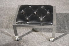 Mid-Century Modern Milo Baughman Style Chrome and Tufted Vinyl Foot Stool