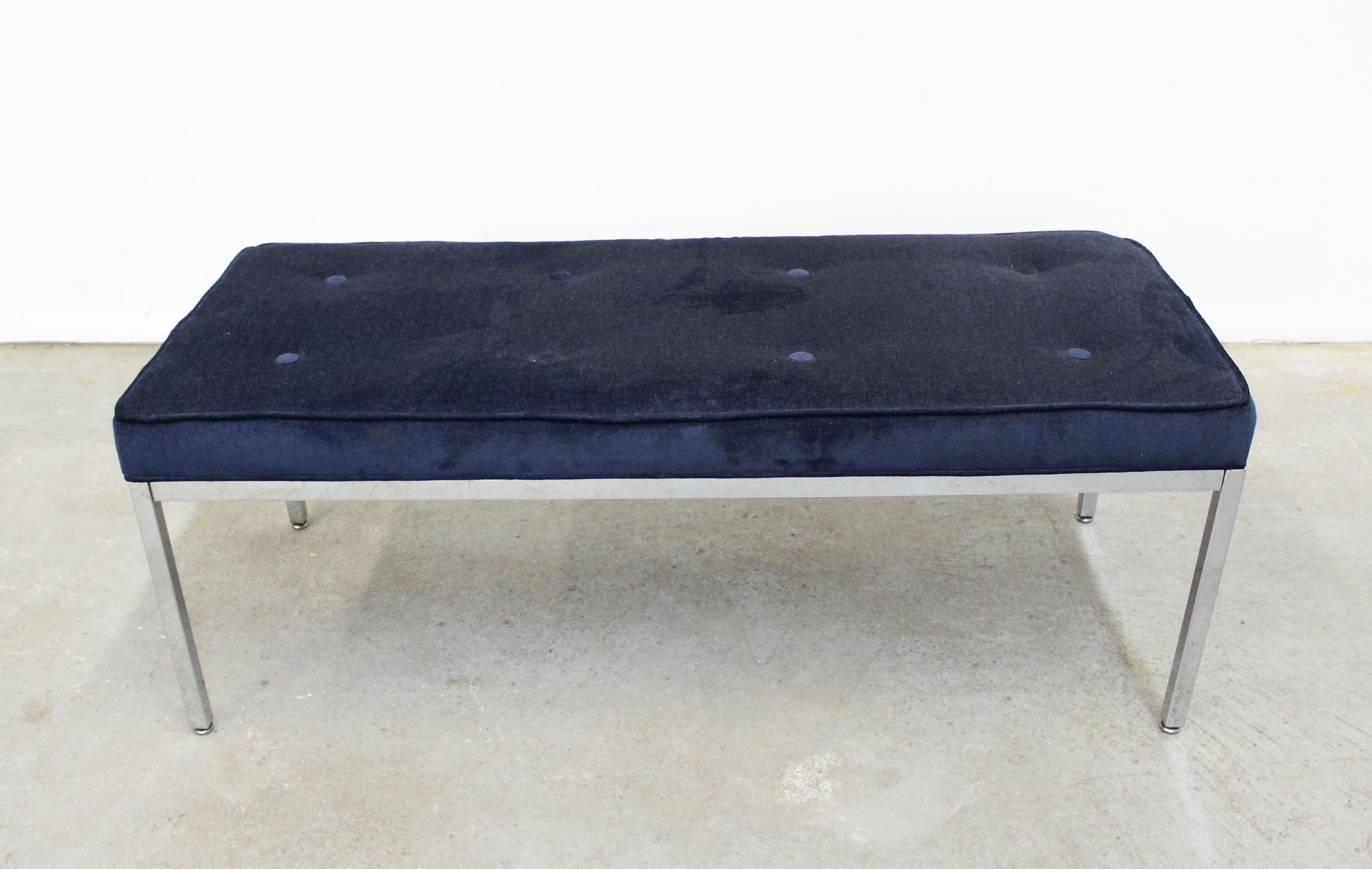 Offered is a gorgeous chrome and tufted upholstered bench similar to the style of Milo Baughman. It is in very good condition with little age wear (see photos). Upholstery is in usable condition-no tears or stains.