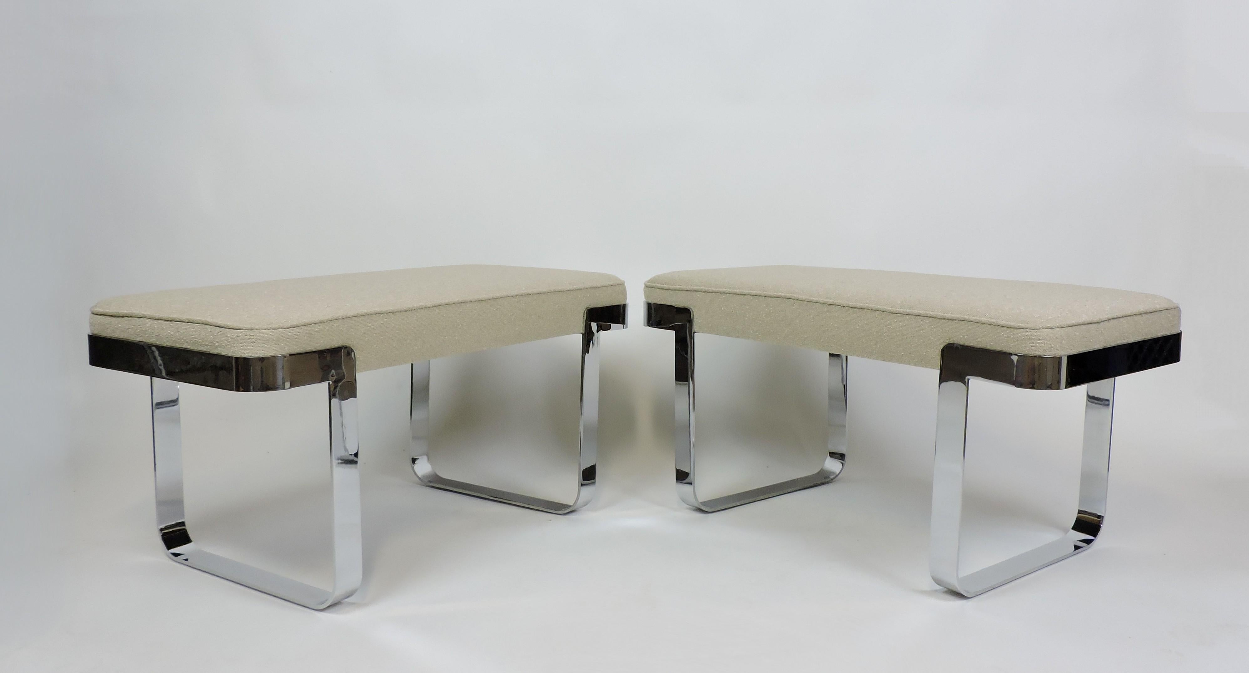 Mid-Century Modern Milo Baughman Style Chrome Benches by Tri-Mark Designs 5