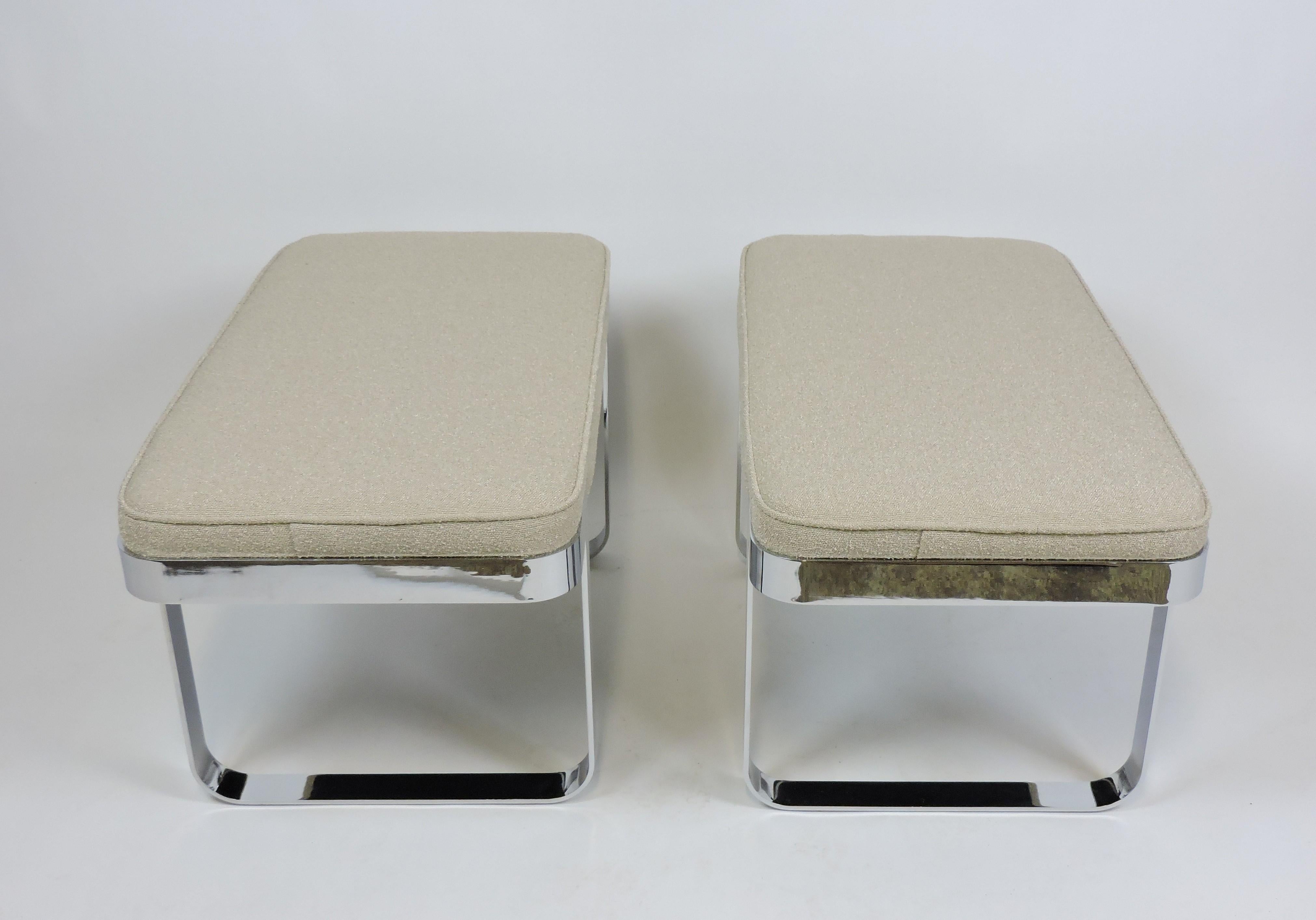 American Mid-Century Modern Milo Baughman Style Chrome Benches by Tri-Mark Designs
