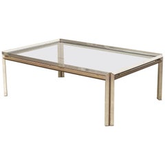 Mid-Century Modern Milo Baughman Style Chrome, Brass & Glass Coffee Table, 1970