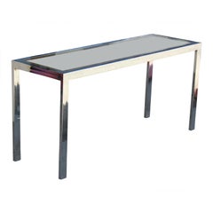 Mid-Century Modern Milo Baughman Style Chrome Cane & Glass Console / Sofa Table
