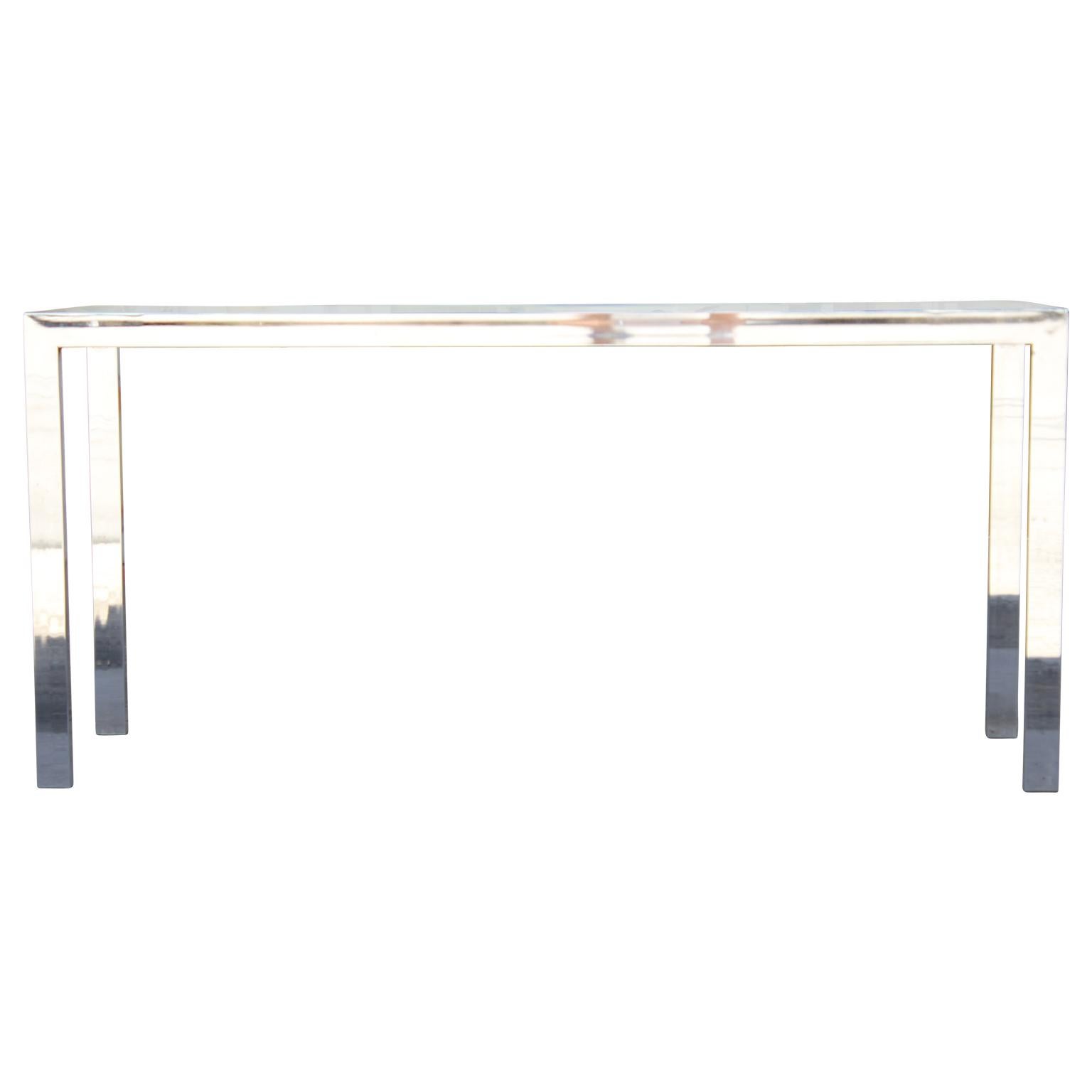Mid-Century Modern Milo Baughman Style Chrome Cane & Glass Console / Sofa Table In Excellent Condition In Houston, TX