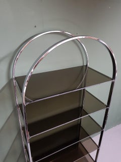 Mid-Century Modern Milo Baughman Style Chrome Etagere with Smoked Glass Shelves