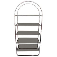 Mid-Century Modern Milo Baughman Style Chrome Etagere with Smoked Glass Shelves