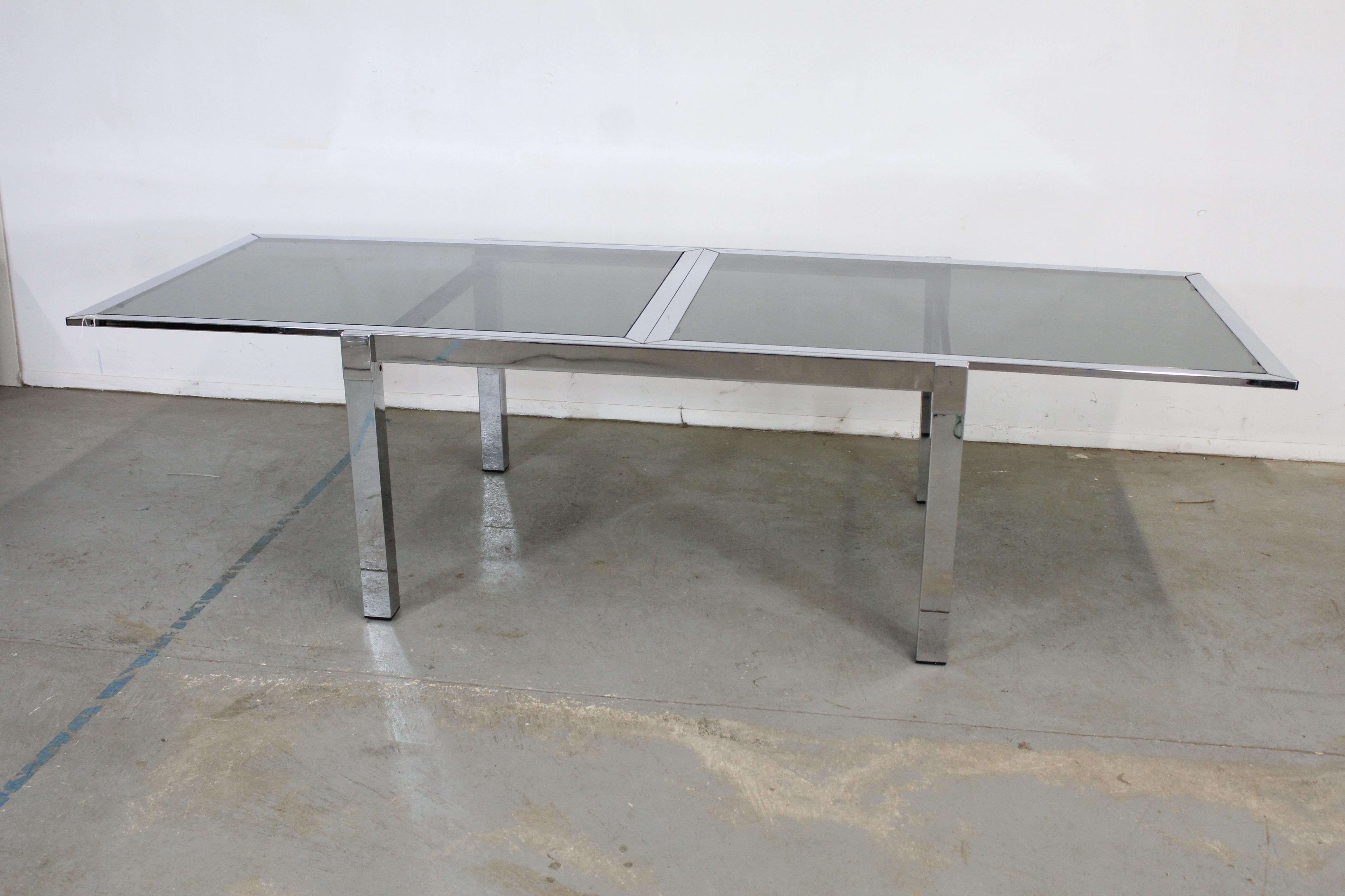 Mid-Century Modern Milo Baughman Style Chrome Extendable Dining Table 4