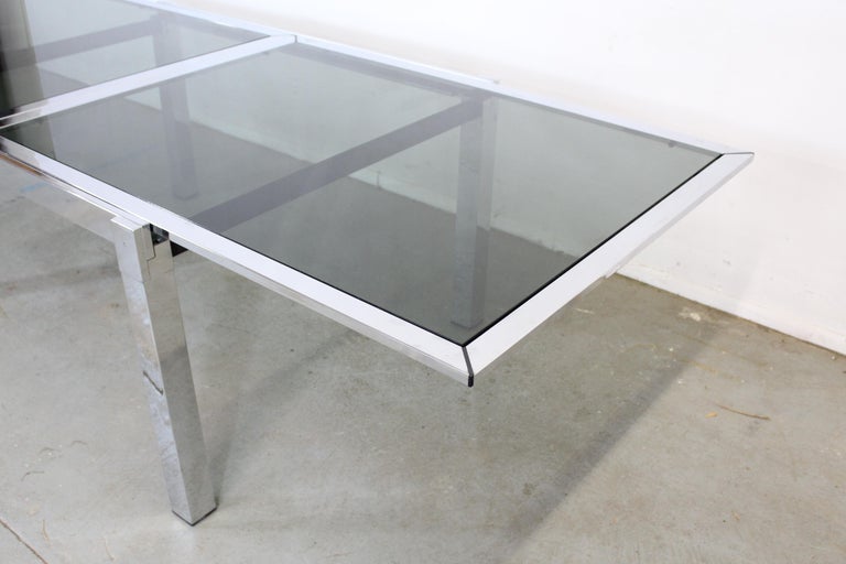 Mid-Century Modern Milo Baughman Style Chrome Extendable Dining Table For Sale 5