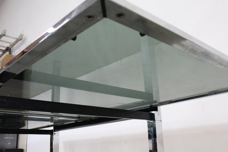 Mid-Century Modern Milo Baughman Style Chrome Extendable Dining Table For Sale 6