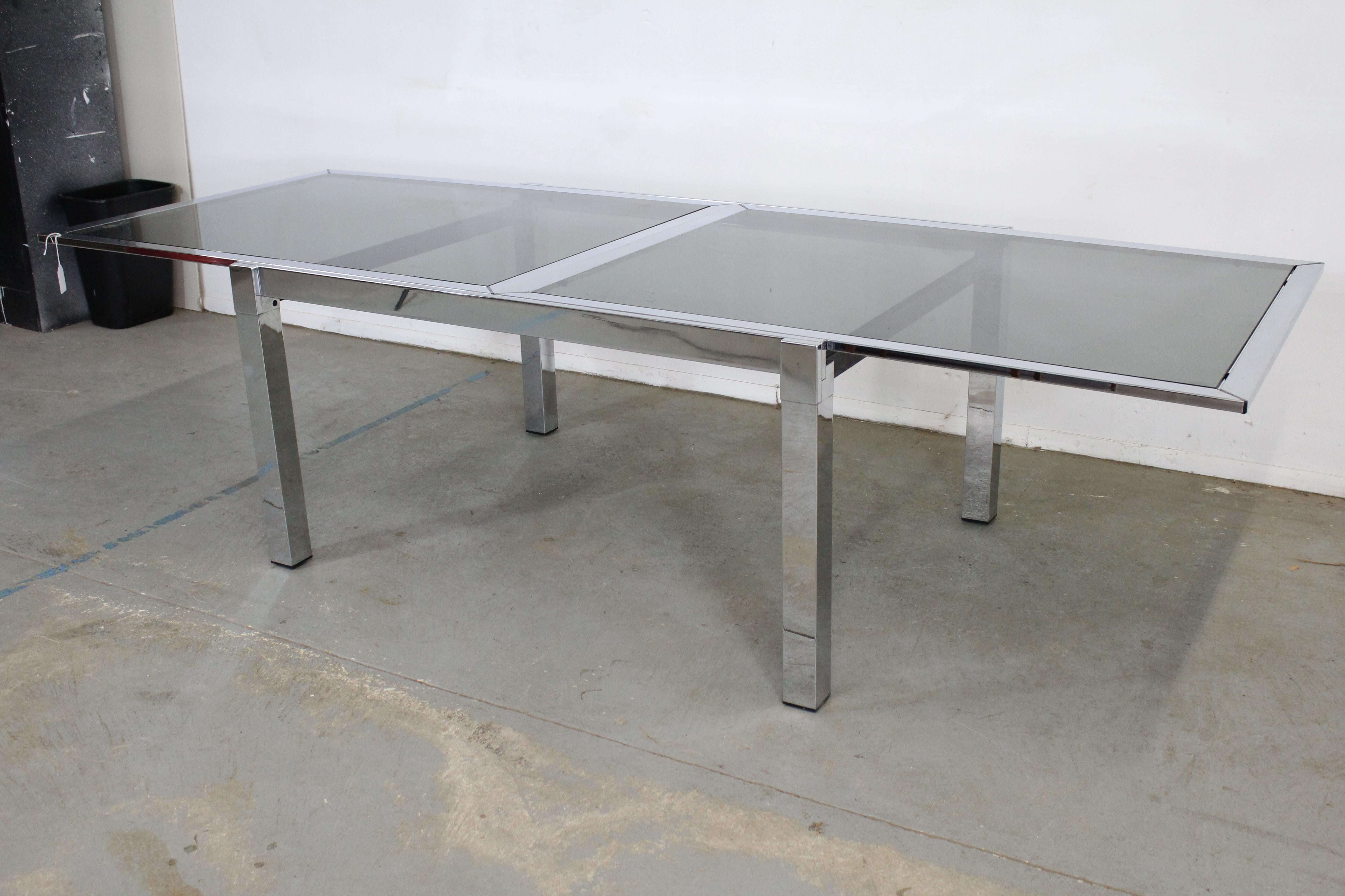 Mid-Century Modern Milo Baughman Style Chrome Extendable Dining Table 7