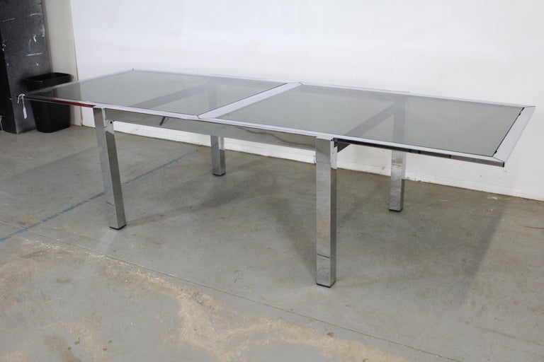 Mid-Century Modern Milo Baughman Style Chrome Extendable Dining Table For Sale 7