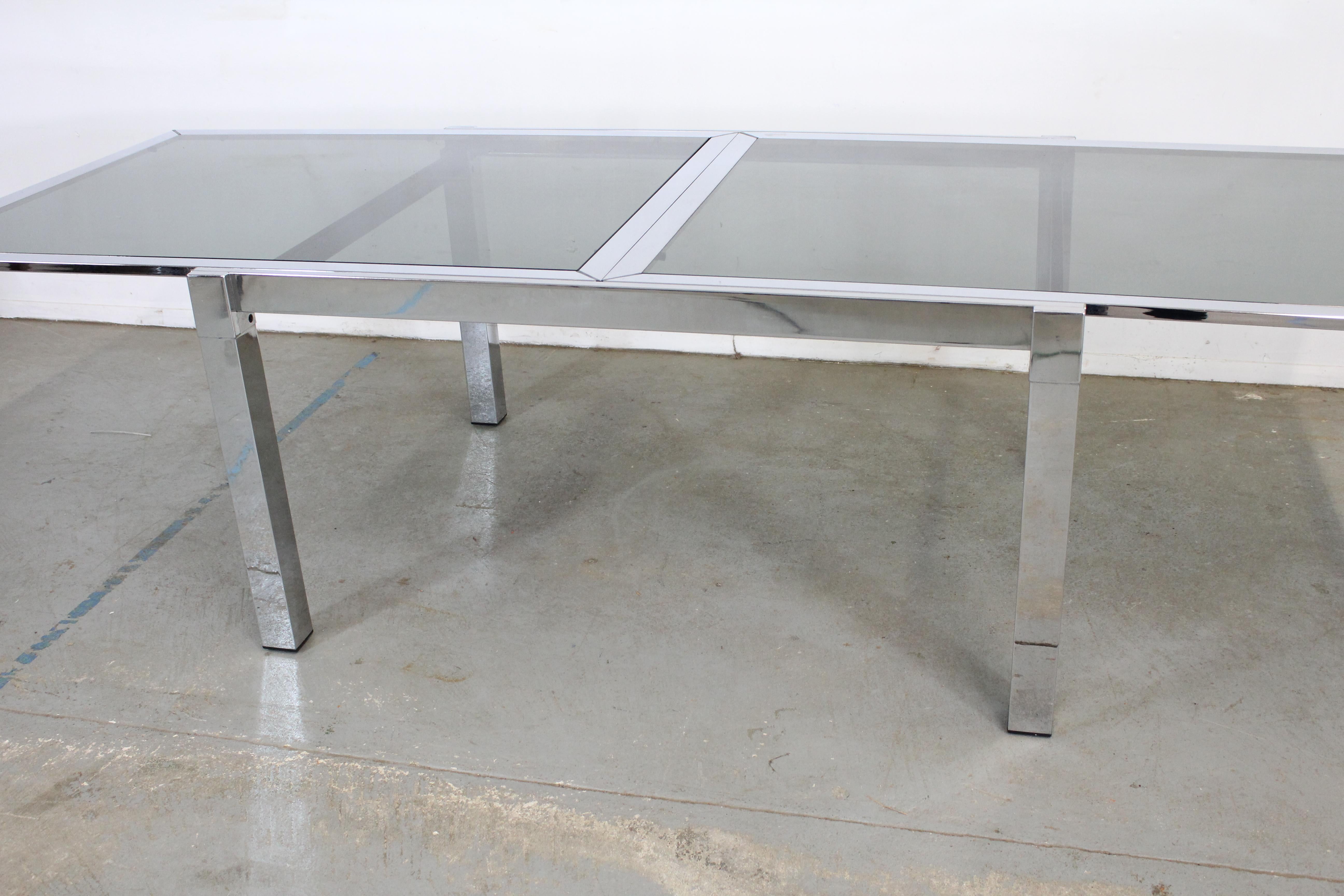 Mid-Century Modern Milo Baughman Style Chrome Extendable Dining Table 8