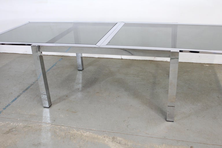Mid-Century Modern Milo Baughman Style Chrome Extendable Dining Table For Sale 8