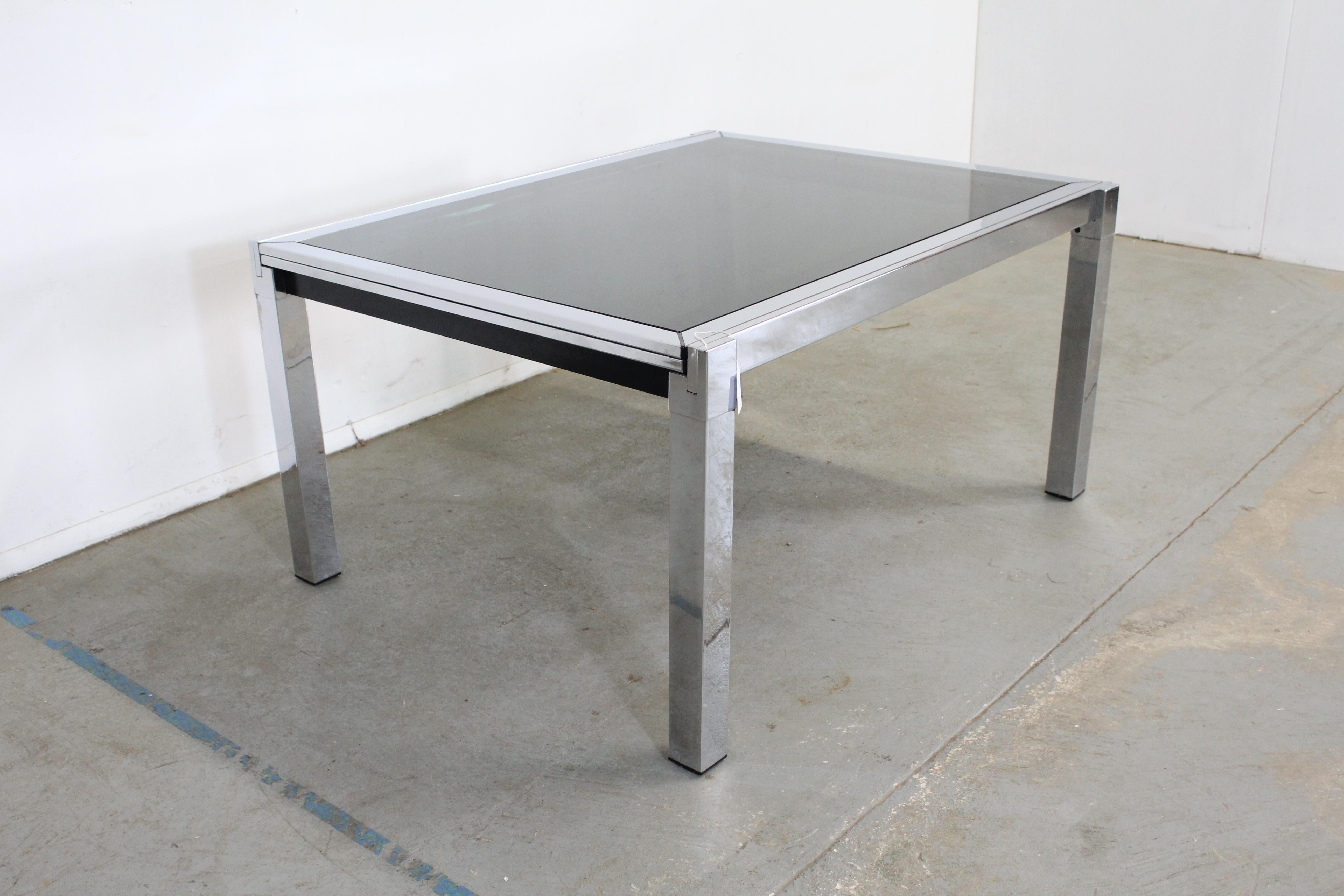 American Mid-Century Modern Milo Baughman Style Chrome Extendable Dining Table