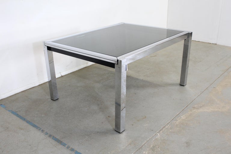 American Mid-Century Modern Milo Baughman Style Chrome Extendable Dining Table For Sale