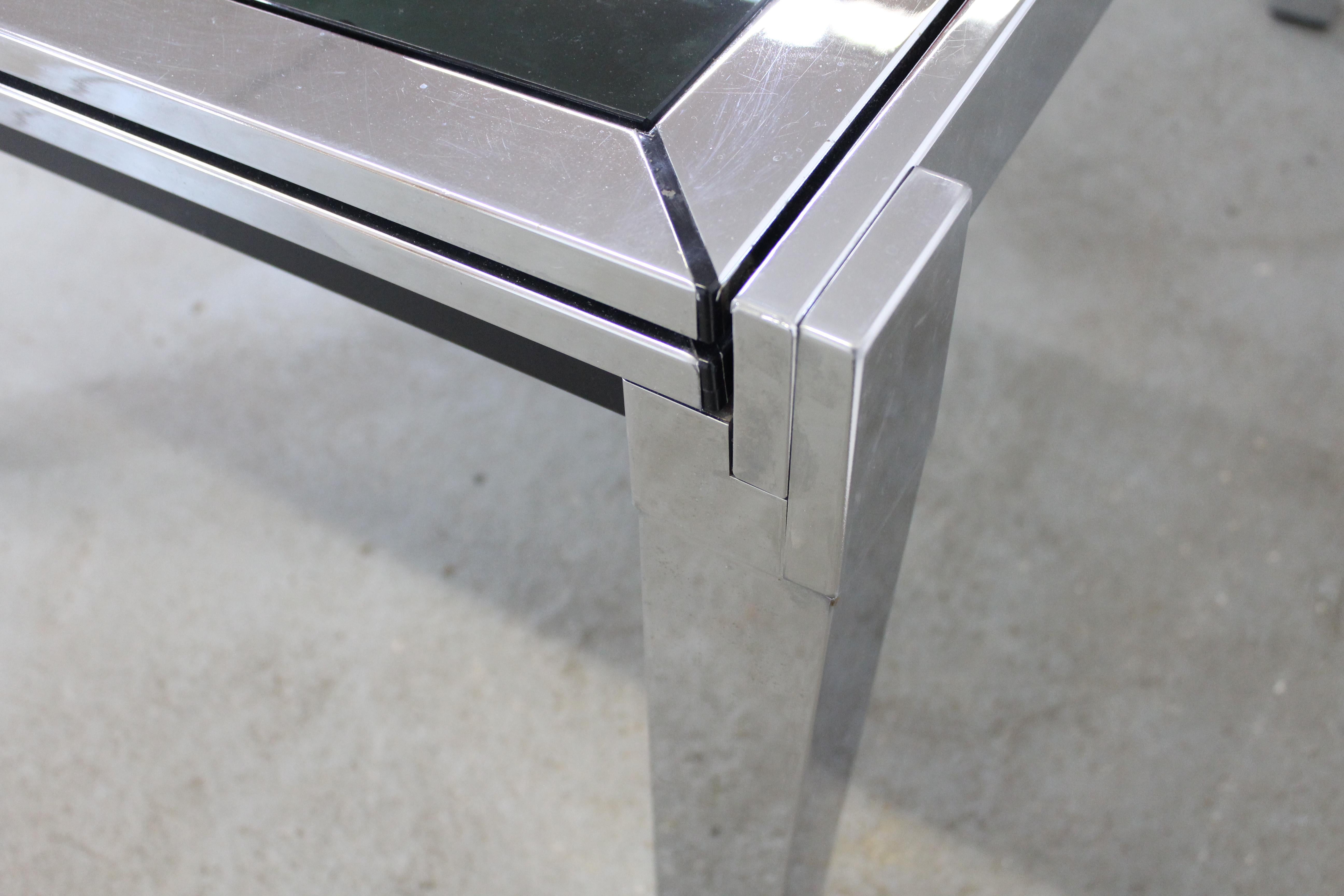 Glass Mid-Century Modern Milo Baughman Style Chrome Extendable Dining Table