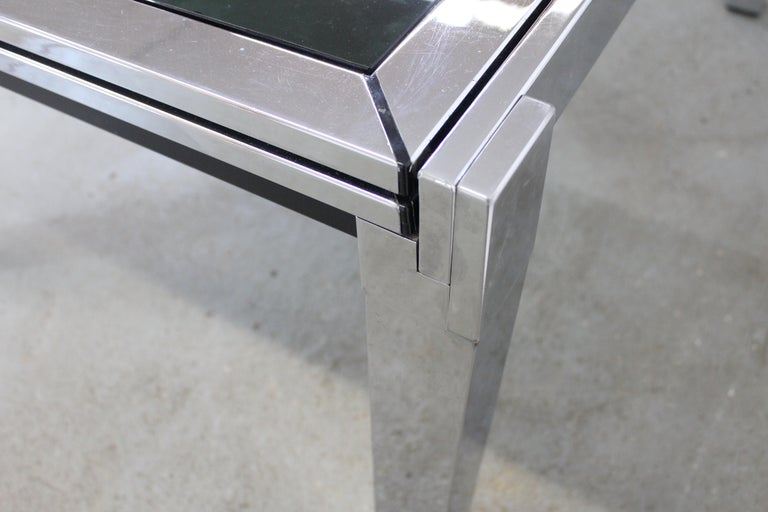 Glass Mid-Century Modern Milo Baughman Style Chrome Extendable Dining Table For Sale