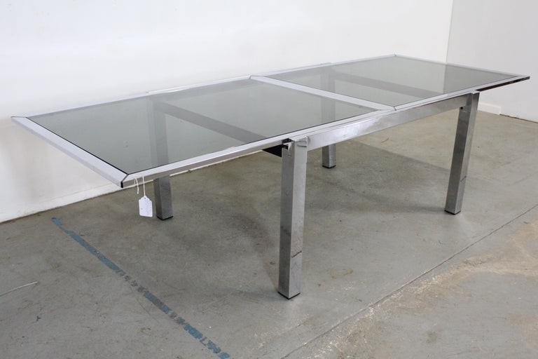 Mid-Century Modern Milo Baughman Style Chrome Extendable Dining Table For Sale 2