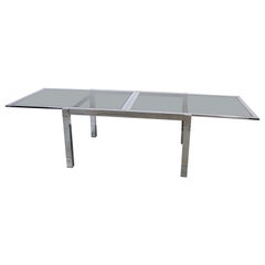 Mid-Century Modern Milo Baughman Style Chrome Extendable Dining Table