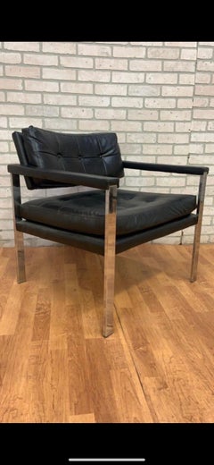 Mid-Century Modern Milo Baughman Style Chrome Flat Bar Chair