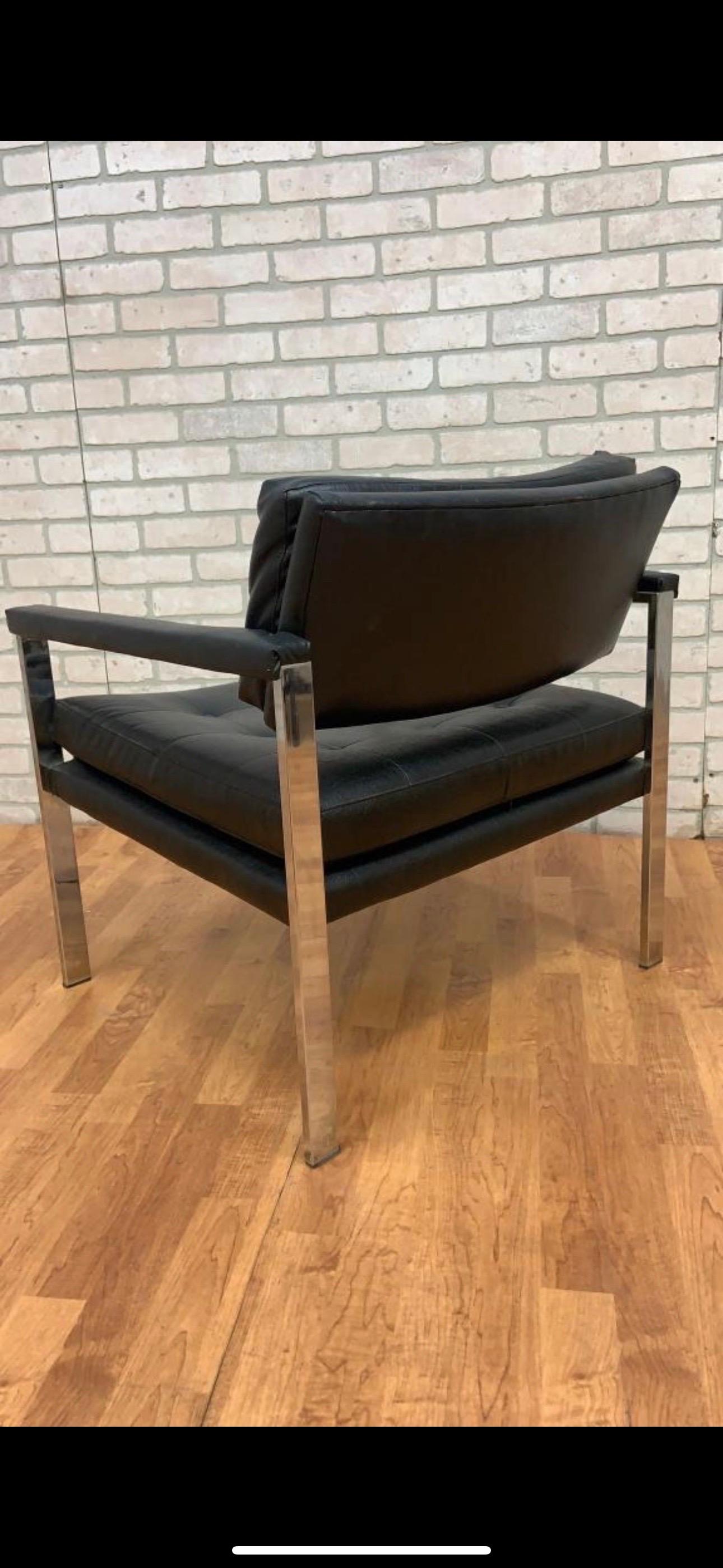American Mid-Century Modern Milo Baughman Style Chrome Flat Bar Armchair For Sale