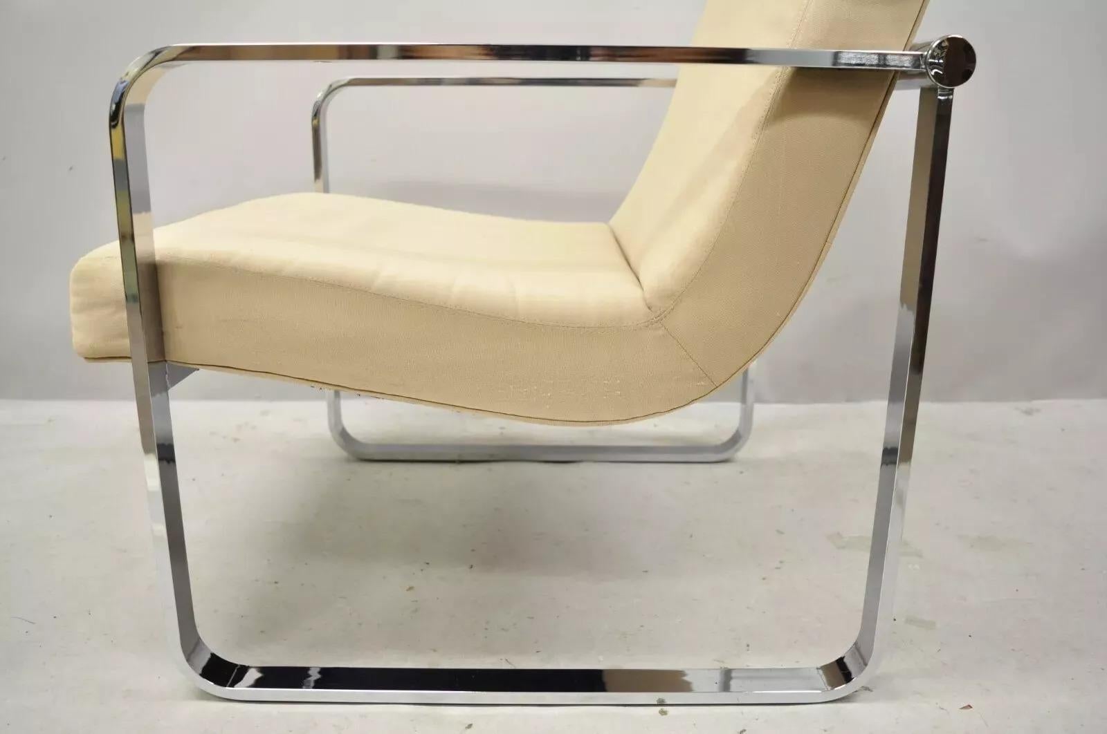 Silla de salón Art Decó de barra plana cromada estilo Milo Baughman de mediados del siglo XX en venta 6