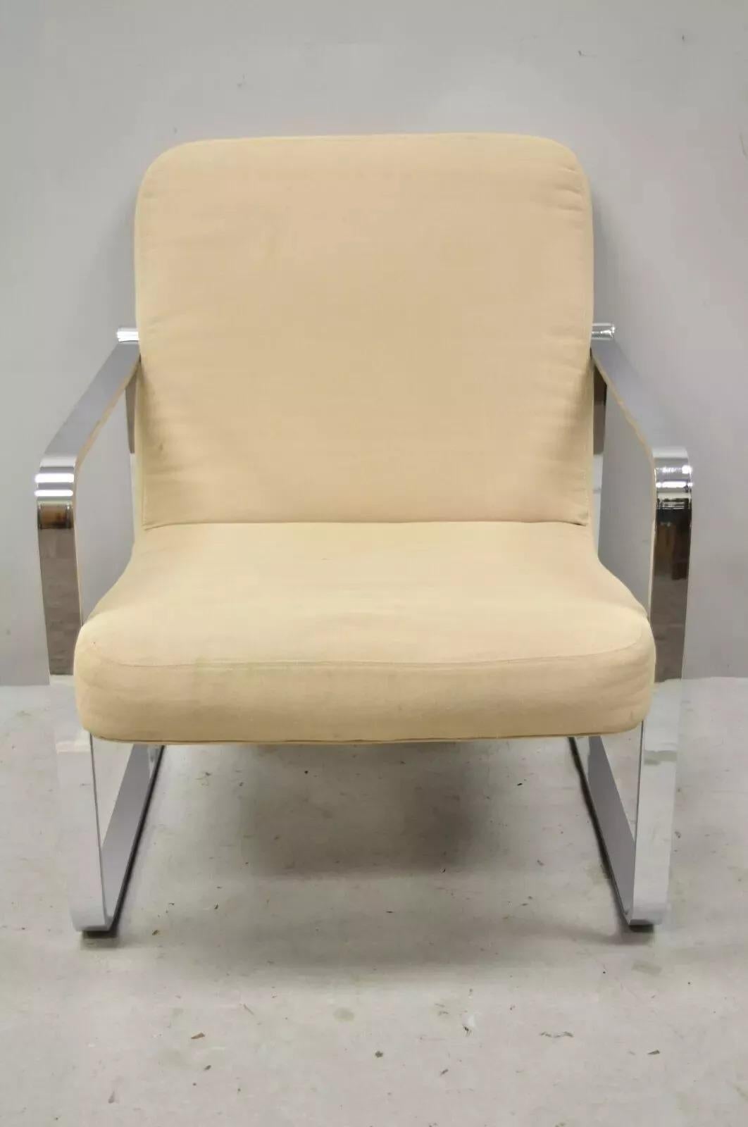 Silla de salón Art Decó de barra plana cromada estilo Milo Baughman de mediados del siglo XX Moderno de mediados de siglo en venta
