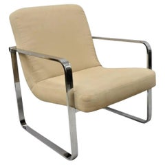 Mid Century Modern Milo Baughman Style Chrome Flat Bar Art Deco Lounge Chair