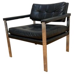Fauteuil de bar plat chromé de style Milo Baughman, mi-siècle moderne