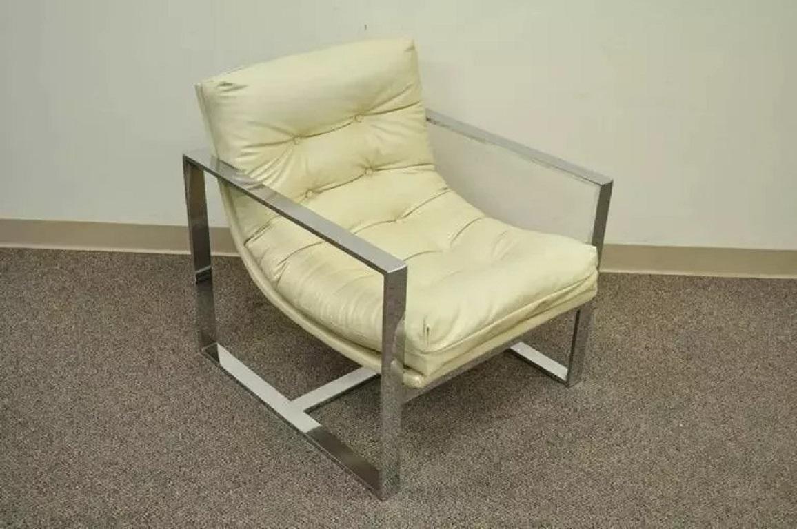 Mid Century Modern Milo Baughman Style Chrome Flat Bar Scoop Lounge Club Chair For Sale 3