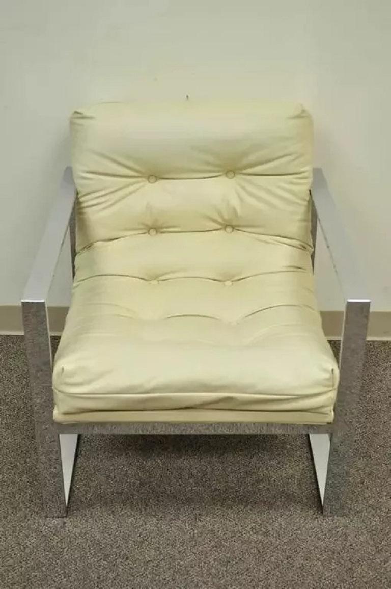 Mid-Century Modern Mid Century Modern Milo Baughman Style Chrome Flat Bar Scoop Lounge Club Chair For Sale