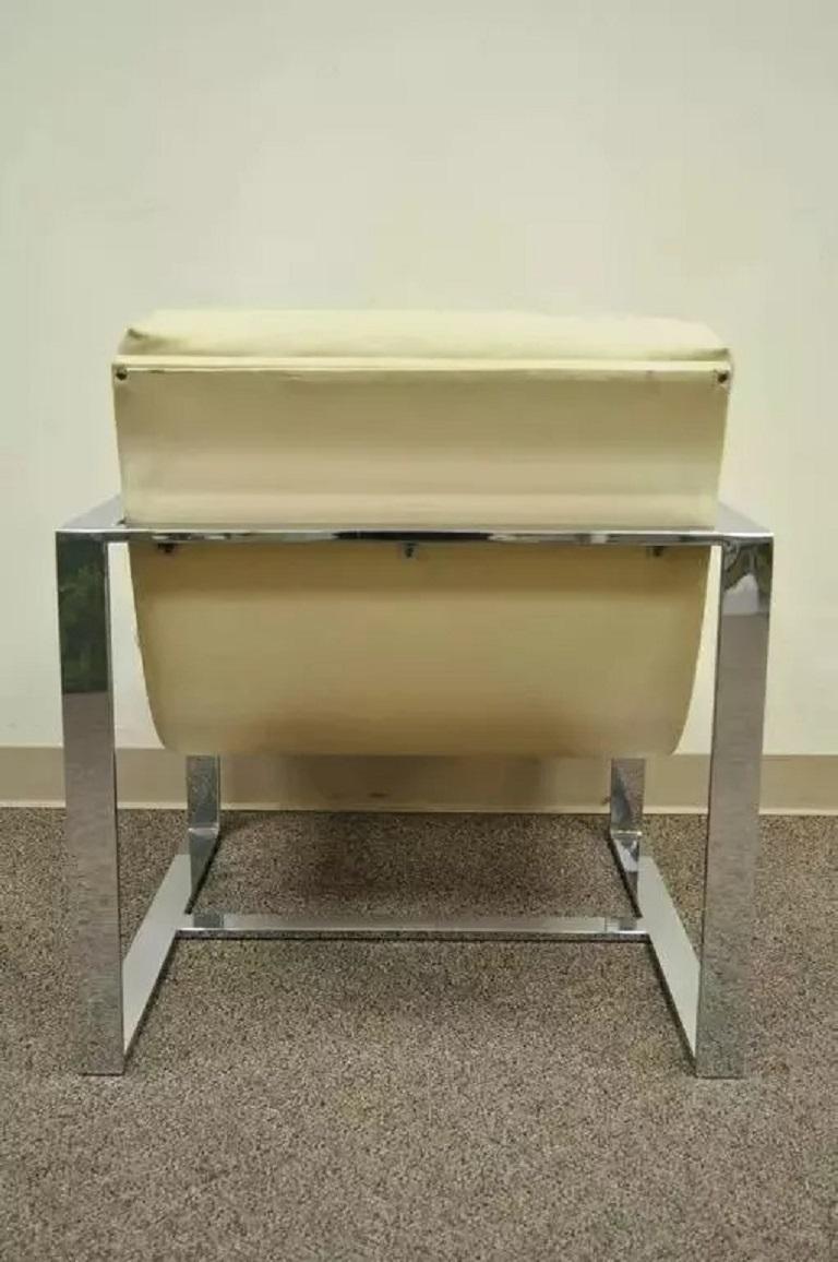 Unknown Mid Century Modern Milo Baughman Style Chrome Flat Bar Scoop Lounge Club Chair For Sale