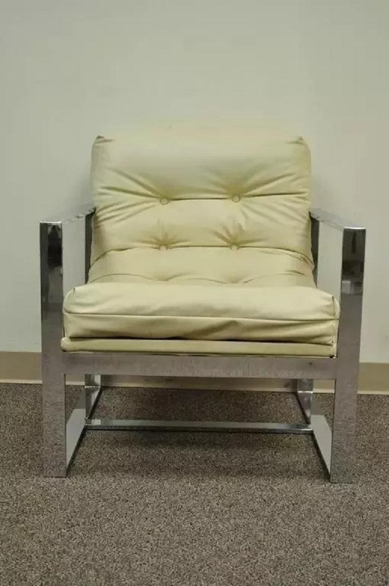 Mid Century Modern Milo Baughman Style Chrome Flat Bar Scoop Lounge Club Chair For Sale 2