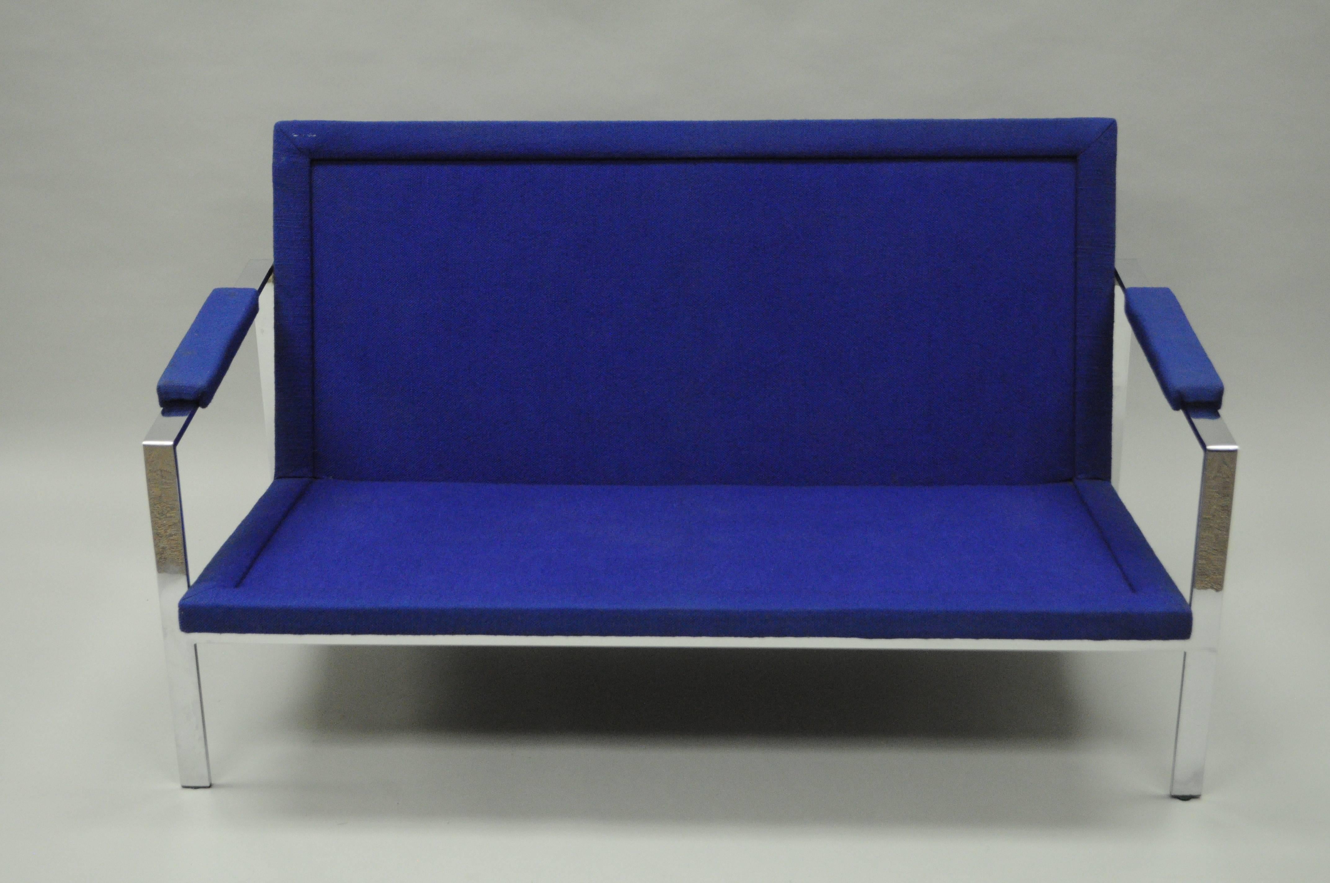 Mid-Century Modern Milo Baughman Style Chrome Flat Bar Settee Loveseat Sofa For Sale 3