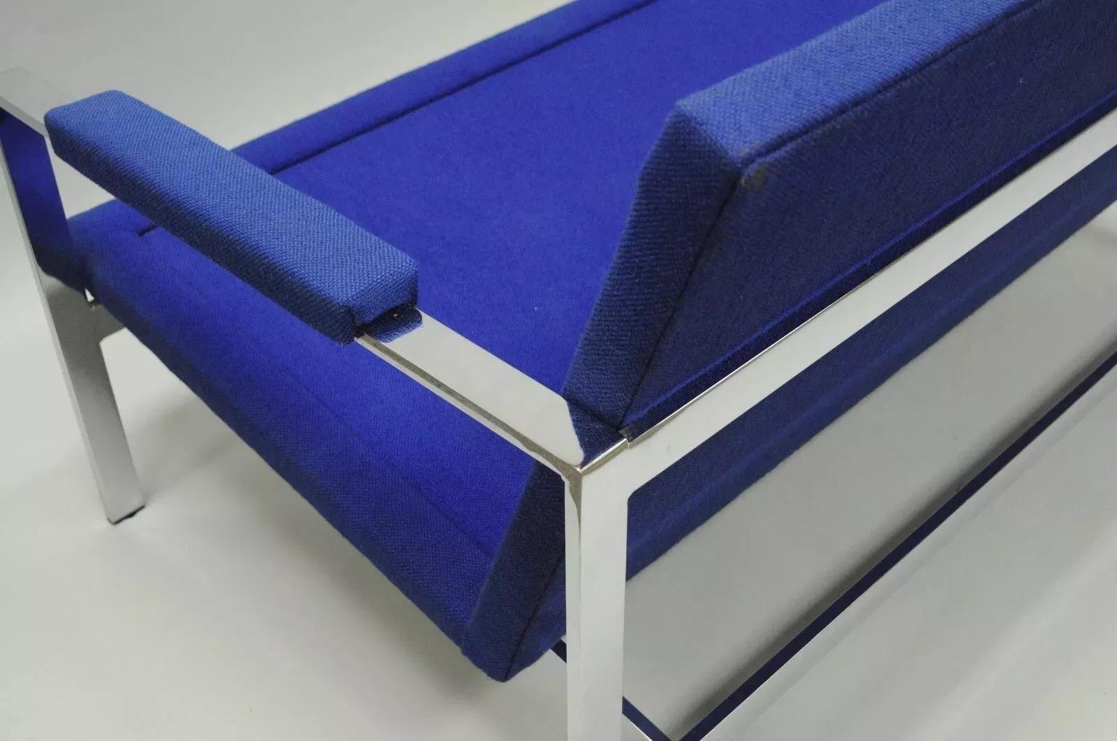 Sofá Loveseat Settee Cromado de Barra Plana Estilo Milo Baughman Moderno de Mitad de Siglo en venta 3