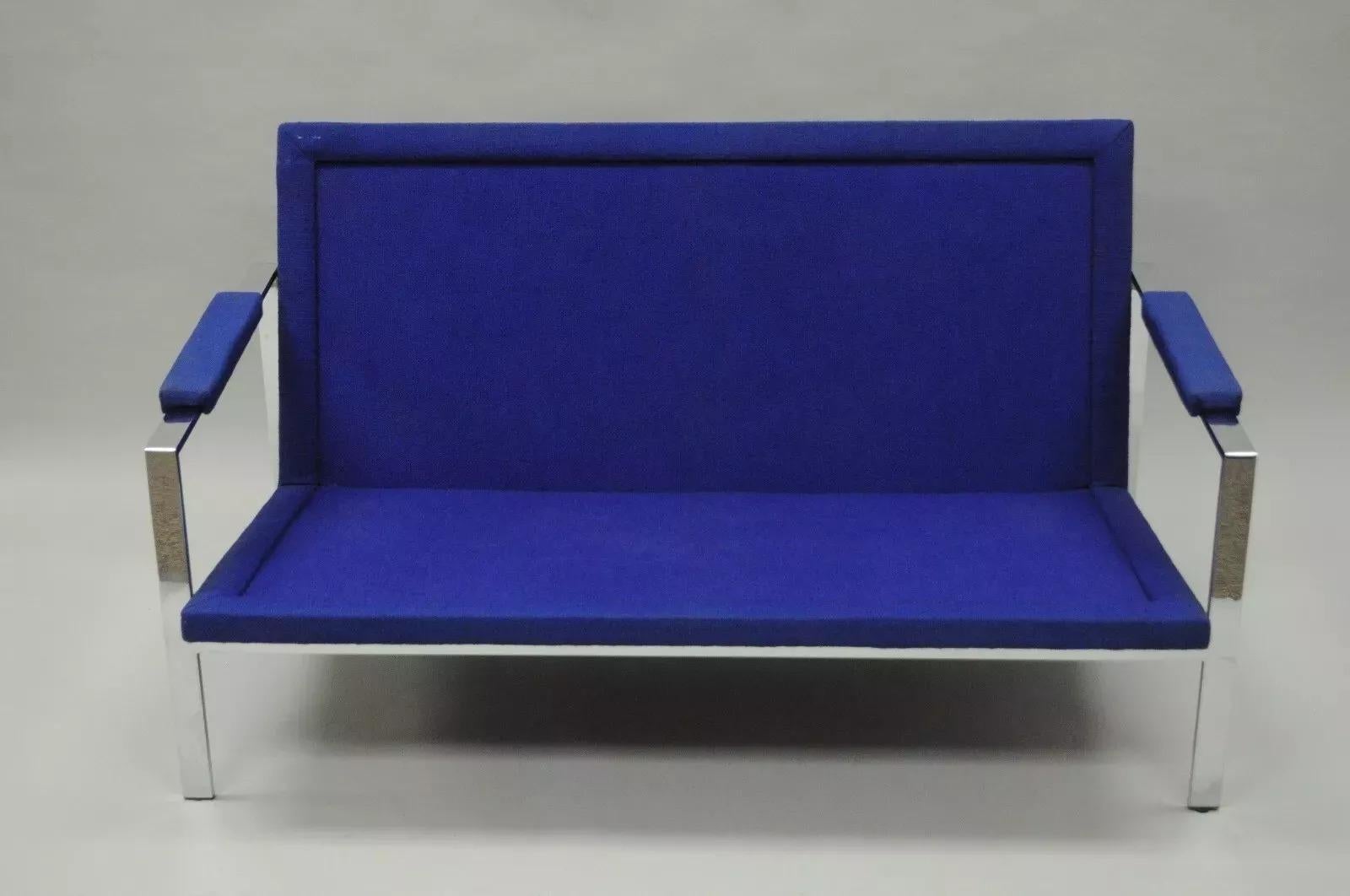 Sofá Loveseat Settee Cromado de Barra Plana Estilo Milo Baughman Moderno de Mitad de Siglo Desconocido en venta