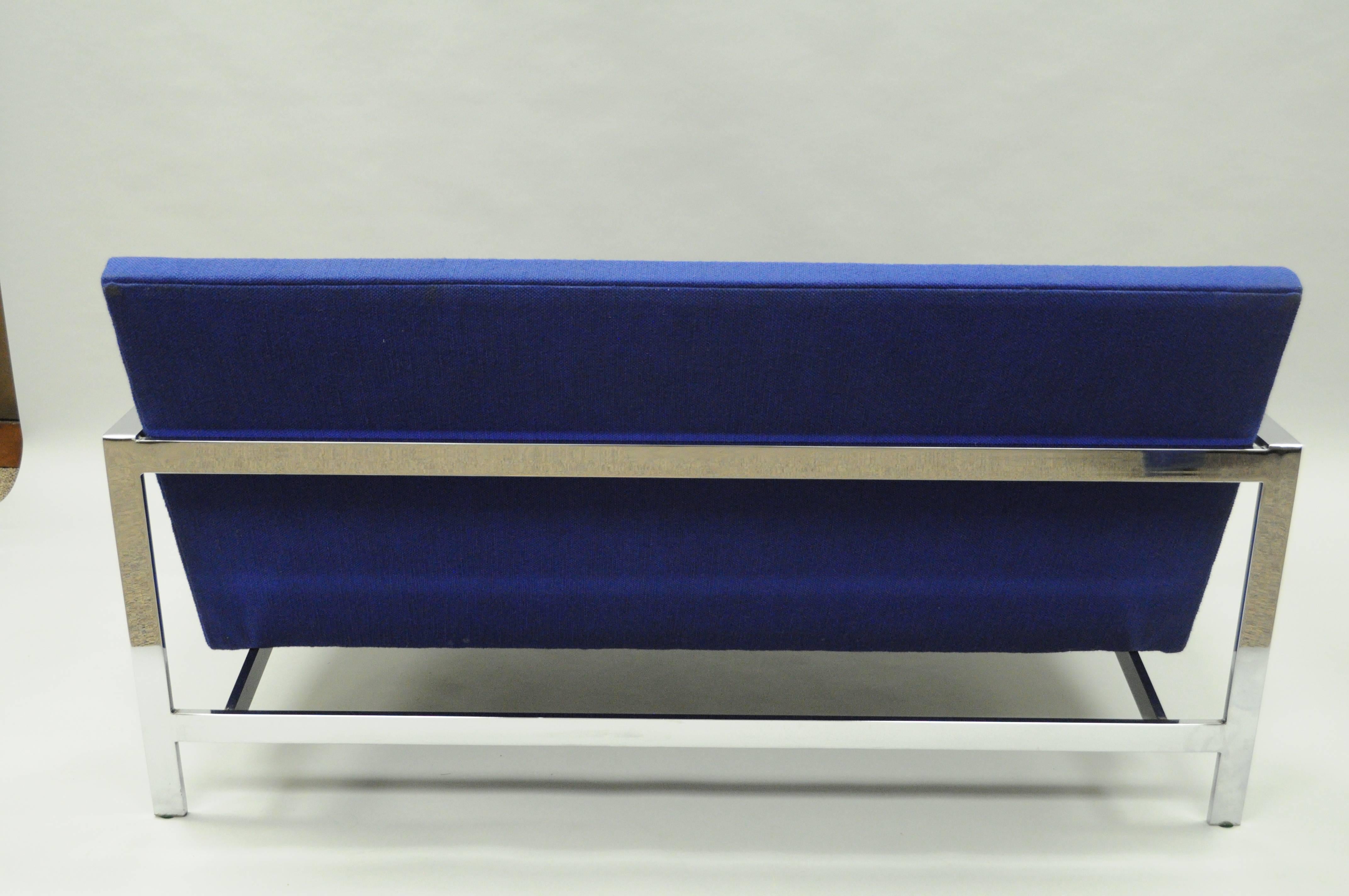 Polished Mid-Century Modern Milo Baughman Style Chrome Flat Bar Settee Loveseat Sofa For Sale