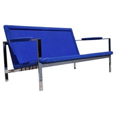 Mid Century Modern Milo Baughman Style Chrome Flat Bar Settee Loveseat Sofa