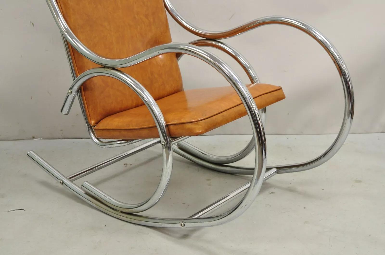Sconosciuto Sedia a dondolo di Milo Baughman, stile metà secolo moderno, cromata e Thonet in vendita