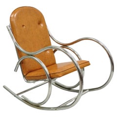 Fauteuil à bascule The Modernity Milo Baughman Style Chrome Thonet Rocker