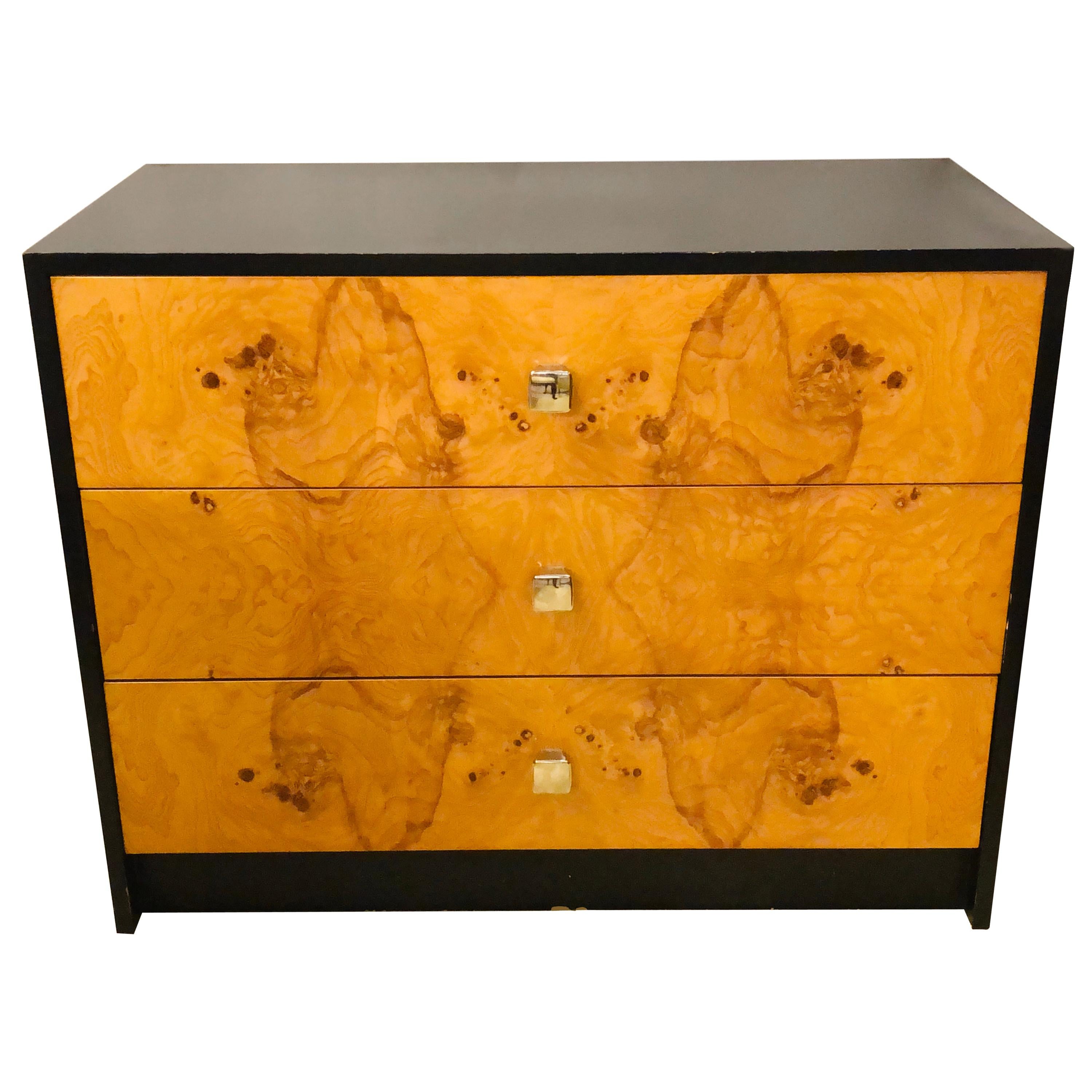 Mid-Century Modern Milo Baughman Style Ebony Burl Chest, Commode Nightstand